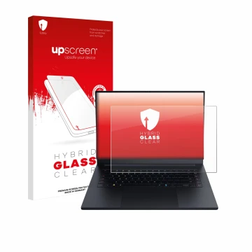 Front side of a product packaging with the brand logo upscreen. Next to it is the device Razer Blade 16 2025 shown with the co