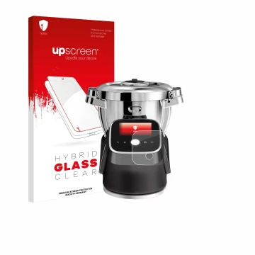 Front side of a product packaging with the brand logo upscreen. Next to it is the device Moulinex i-Companion Touch Pro shown 