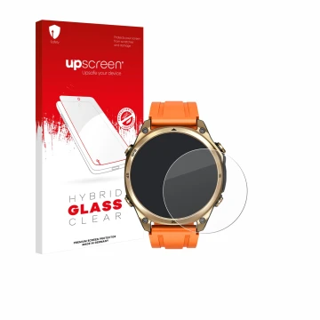 Front side of a product packaging with the brand logo upscreen. Next to it is the device Doogee Anywise W1 shown with the corr