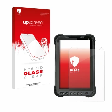 Front side of a product packaging with the brand logo upscreen. Next to it is the device Unitech TB85 Plus shown with the corr