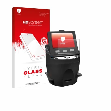 Front side of a product packaging with the brand logo upscreen. Next to it is the device Kodak SCANZA shown with the correspon