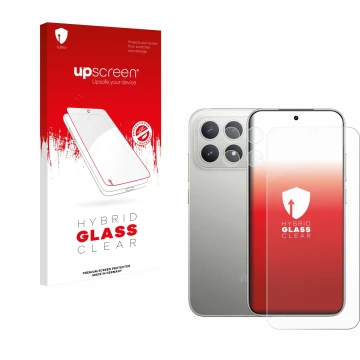 Front side of a product packaging with the brand logo upscreen. Next to it is the device Xiaomi Poco F8 Pro (Front+Camera) sho