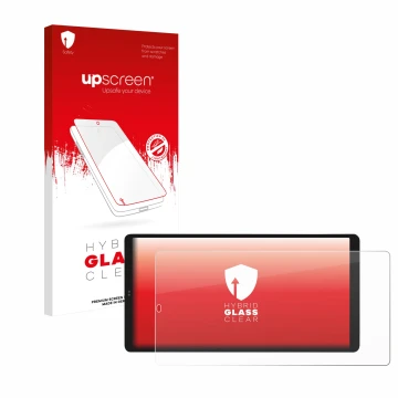 Front side of a product packaging with the brand logo upscreen. Next to it is the device Shelly Wall Display X2i shown with th