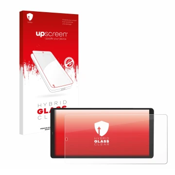 Front side of a product packaging with the brand logo upscreen. Next to it is the device Shelly Wall Display X2 shown with the
