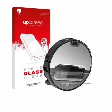 Front side of a product packaging with the brand logo upscreen. Next to it is the device Roborock Saros Z70 shown with the cor