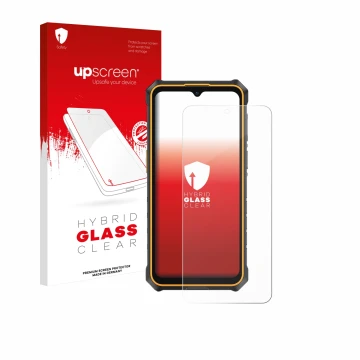 Front side of a product packaging with the brand logo upscreen. Next to it is the device Ulefone RugKing 3 Pro shown with the 