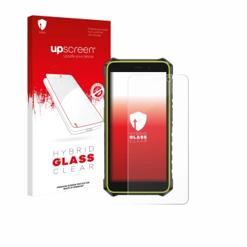 Front side of a product packaging with the brand logo upscreen. Next to it is the device Ulefone RugKing 2 Pro shown with the 