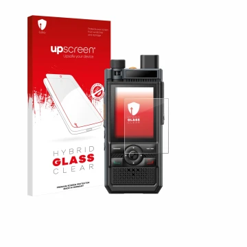 Front side of a product packaging with the brand logo upscreen. Next to it is the device Hytera P50 Pro shown with the corresp