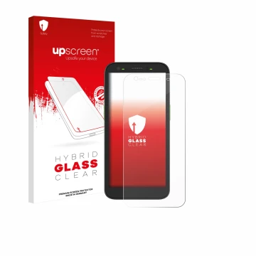 Front side of a product packaging with the brand logo upscreen. Next to it is the device Zebra TC501 shown with the correspond