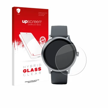 Front side of a product packaging with the brand logo upscreen. Next to it is the device Pebble Round 2 shown with the corresp
