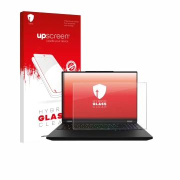 Front side of a product packaging with the brand logo upscreen. Next to it is the device XMG Apex 16 Max shown with the corres