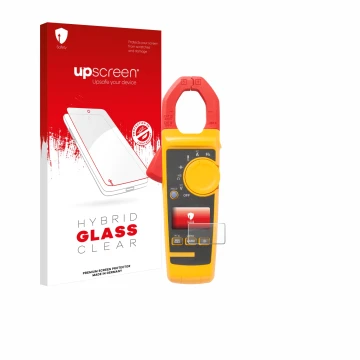 Front side of a product packaging with the brand logo upscreen. Next to it is the device Fluke 325 shown with the correspondin