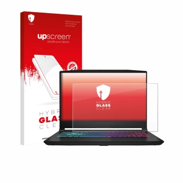Front side of a product packaging with the brand logo upscreen. Next to it is the device MSI Katana 15 HX B14 shown with the c