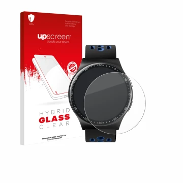 Front side of a product packaging with the brand logo upscreen. Next to it is the device Reebok Pulse Smartwatch shown with th