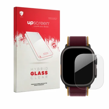 Front side of a product packaging with the brand logo upscreen. Next to it is the device Apple Watch Ultra 4 (49 mm) shown wit
