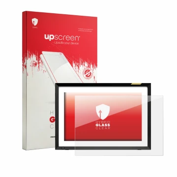 Front side of a product packaging with the brand logo upscreen. Next to it is the device Nixplay Klassischer 10.1