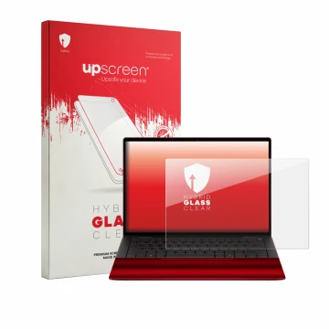 Front side of a product packaging with the brand logo upscreen. Next to it is the device HP Scuderia Ferrari Notebook shown wi