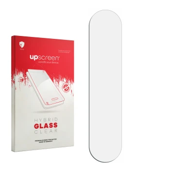 Front side of a product packaging with the brand logo upscreen. Next to it is the corresponding screen protector.