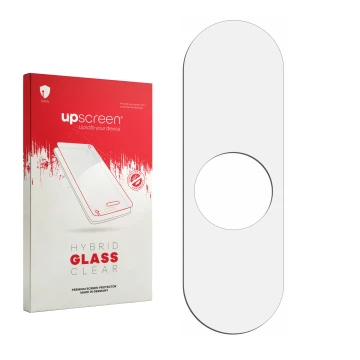 Front side of a product packaging with the brand logo upscreen. Next to it is the corresponding screen protector.