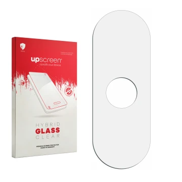 Front side of a product packaging with the brand logo upscreen. Next to it is the corresponding screen protector.