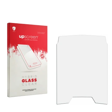 Front side of a product packaging with the brand logo upscreen. Next to it is the corresponding screen protector.