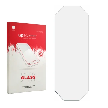 Front side of a product packaging with the brand logo upscreen. Next to it is the corresponding screen protector.