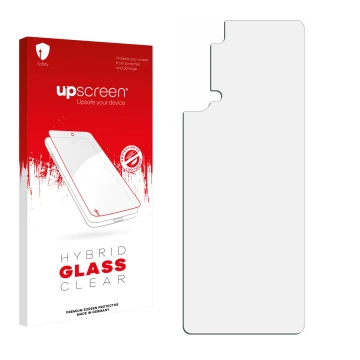 Front side of a product packaging with the brand logo upscreen. Next to it is the corresponding screen protector.