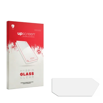 Front side of a product packaging with the brand logo upscreen. Next to it is the corresponding screen protector.