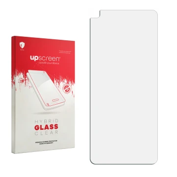 Front side of a product packaging with the brand logo upscreen. Next to it is the corresponding screen protector.