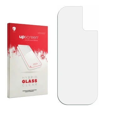 Front side of a product packaging with the brand logo upscreen. Next to it is the corresponding screen protector.