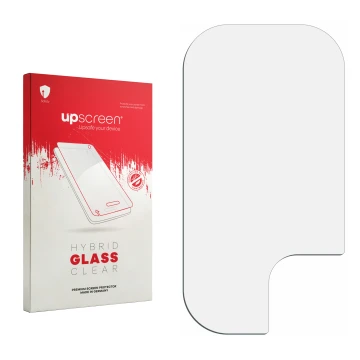Front side of a product packaging with the brand logo upscreen. Next to it is the corresponding screen protector.