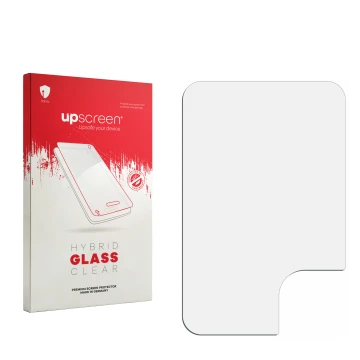 Front side of a product packaging with the brand logo upscreen. Next to it is the corresponding screen protector.
