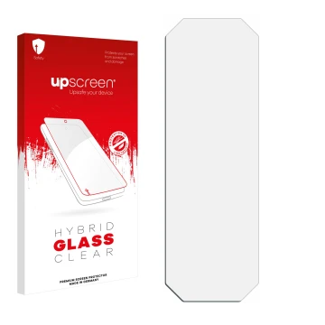 Front side of a product packaging with the brand logo upscreen. Next to it is the corresponding screen protector.