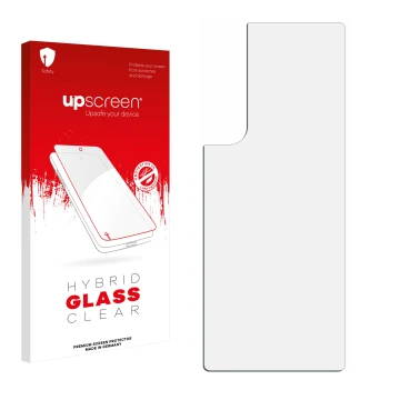 Front side of a product packaging with the brand logo upscreen. Next to it is the corresponding screen protector.