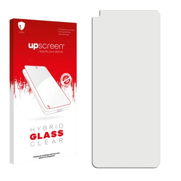 Front side of a product packaging with the brand logo upscreen. Next to it is the corresponding screen protector.