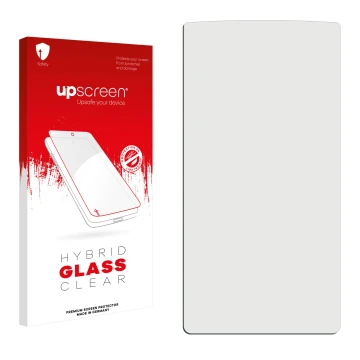 Front side of a product packaging with the brand logo upscreen. Next to it is the corresponding screen protector.