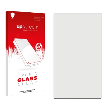 Front side of a product packaging with the brand logo upscreen. Next to it is the corresponding screen protector.