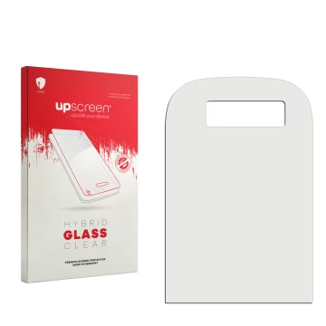 Front side of a product packaging with the brand logo upscreen. Next to it is the corresponding screen protector.