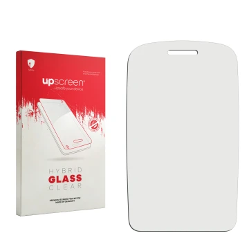 Front side of a product packaging with the brand logo upscreen. Next to it is the corresponding screen protector.