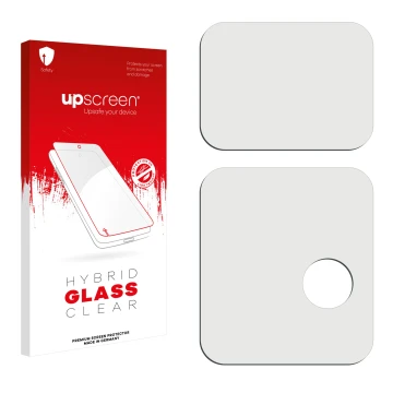 Front side of a product packaging with the brand logo upscreen. Next to it is the corresponding screen protector.