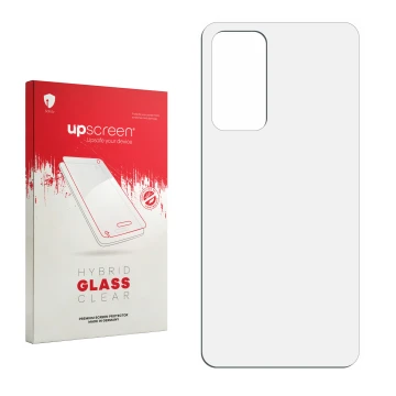 Front side of a product packaging with the brand logo upscreen. Next to it is the corresponding screen protector.
