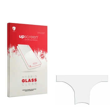 Front side of a product packaging with the brand logo upscreen. Next to it is the corresponding screen protector.