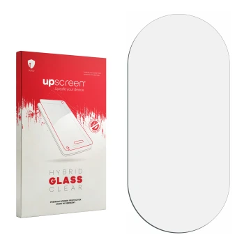 Front side of a product packaging with the brand logo upscreen. Next to it is the corresponding screen protector.