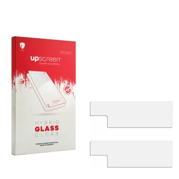 Front side of a product packaging with the brand logo upscreen. Next to it is the corresponding screen protector.
