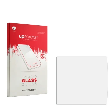 Front side of a product packaging with the brand logo upscreen. Next to it is the corresponding screen protector.