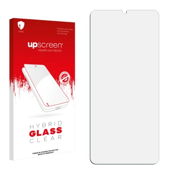 Front side of a product packaging with the brand logo upscreen. Next to it is the corresponding screen protector.
