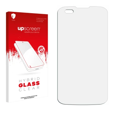 Front side of a product packaging with the brand logo upscreen. Next to it is the corresponding screen protector.
