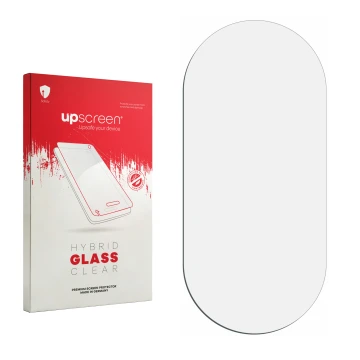 Front side of a product packaging with the brand logo upscreen. Next to it is the corresponding screen protector.