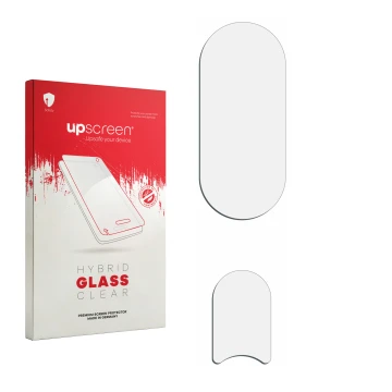 Front side of a product packaging with the brand logo upscreen. Next to it is the corresponding screen protector.