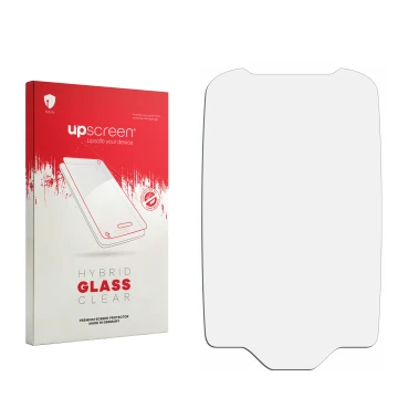Front side of a product packaging with the brand logo upscreen. Next to it is the corresponding screen protector.